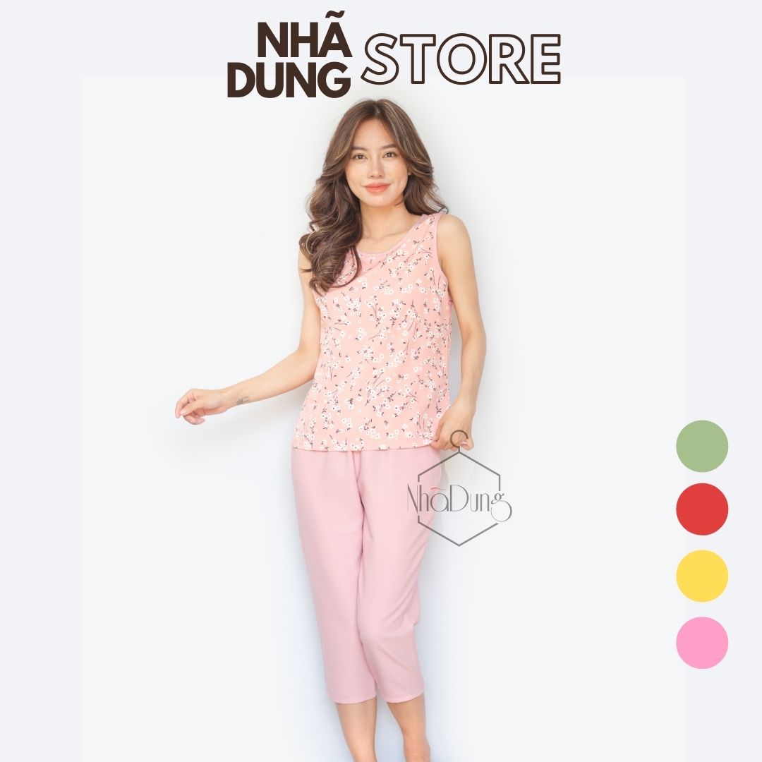 <A22>Đồ bộ nữ mặc nhà thiết kế vải lụa thái cao cấp sát nách cách điệu túi xinh xắn size từ 40-65kg