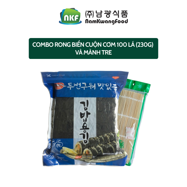 Combo rong biển cuộn cơm Namkwang Food 100 lá 230g túi zíp và mành tre