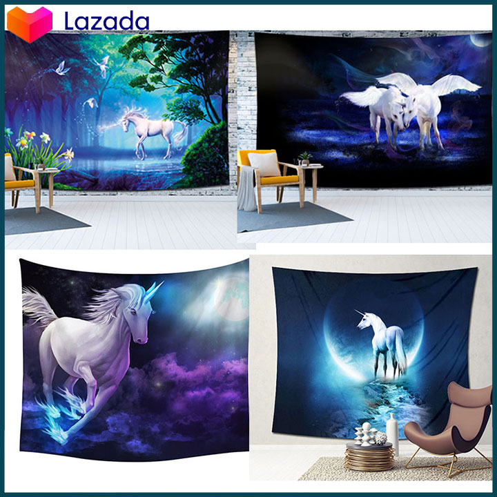 Thảm Treo Tường Ngựa 1 sừng Vải Trang Trí Decor Phòng Ngủ Phòng Khách