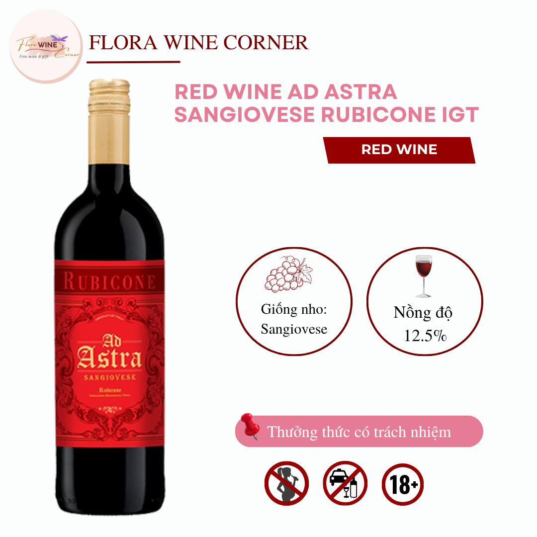 Rượu vang đỏ Ý Rubicone Ad Astra Sangiovese - Nồng độ 12.5% Alc, 750ml - Nhập khẩu Chính Hãng