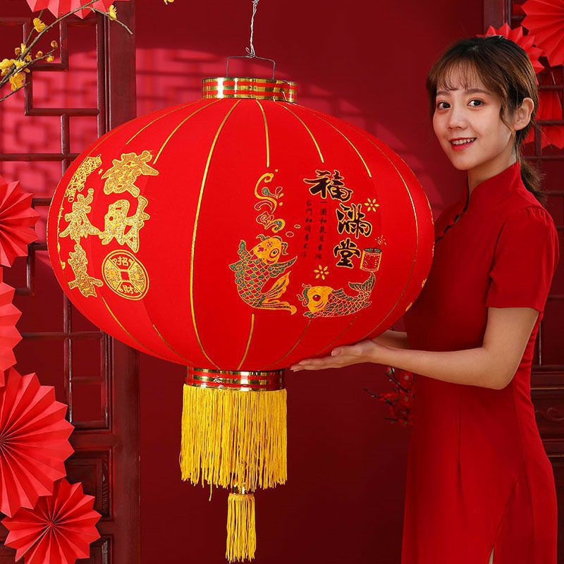 [ Có Sẵn ] Lồng đèn trang trí tết bằng vải nhung chống thấm nước