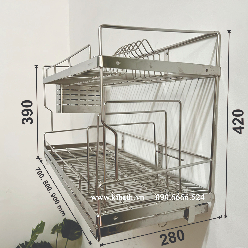 Kệ Chén 2 Tầng Có Khay Hứng Nước Inox 304 KB-825