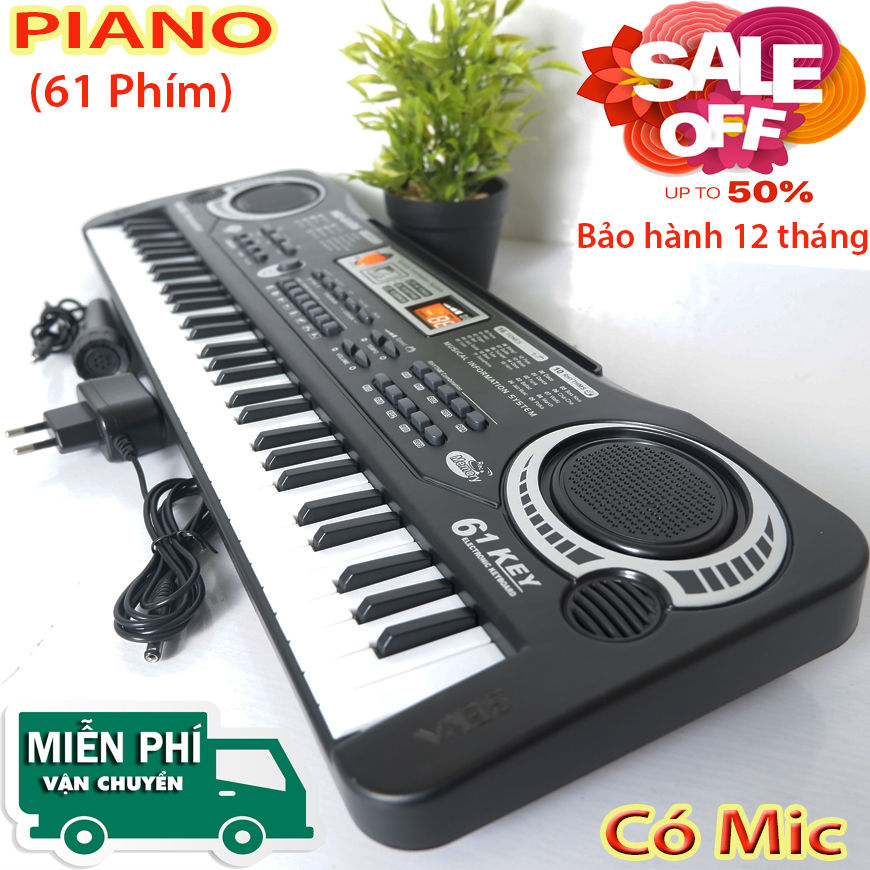 Đàn Piano Điện , Đàn Piano 61 Phím Tặng Kèm Micro Hát - Cho Bé Học Đàn Tại Nhà Phát Triển Tay, Trí Não , Quen Thuộc Bàn Phím , Đàn Kỹ Thuật Số Âm Cực Hay