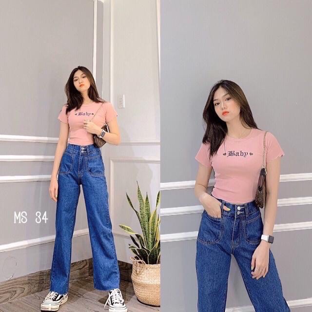 QUẦN JEAN ỐNG RỘNG NỮ,LƯNG CAO, FORM DÀI,MÀU ĐEN,XANH ĐẬM- NHẠT,PHỐI 2 NÚT THỜI TRƯỢNG, THỜI TRANG MỚI TẠI PINKY79SHOP XH1