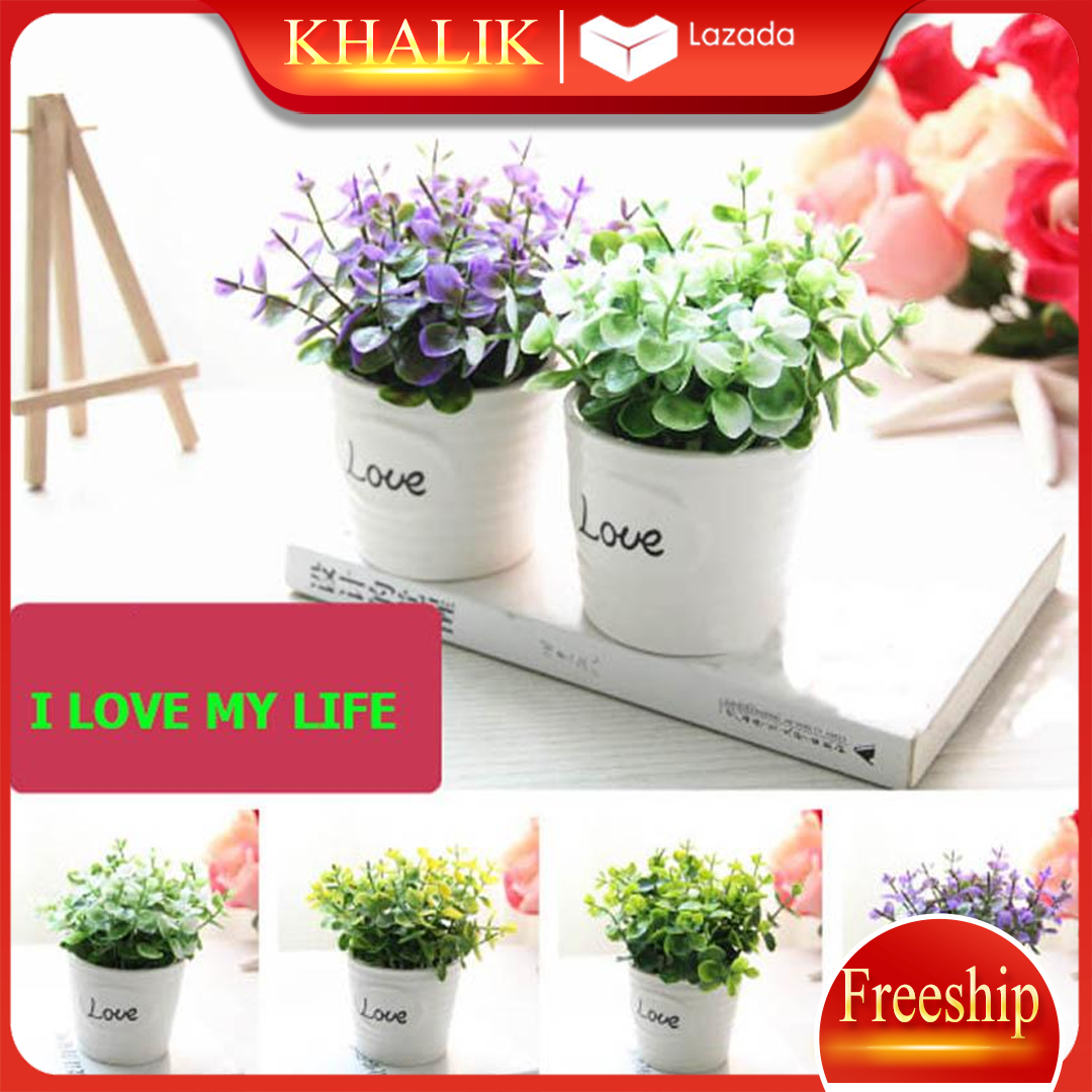 Chậu hoa giả để bàn, chậu sứ in chữ LOVE