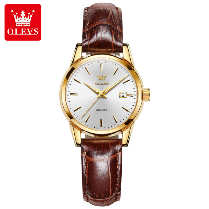 Olevs xác thực thạch anh đồng hồ dây đôi lịch chống nước gửi bạn trai quà tặng cho bạn trai
