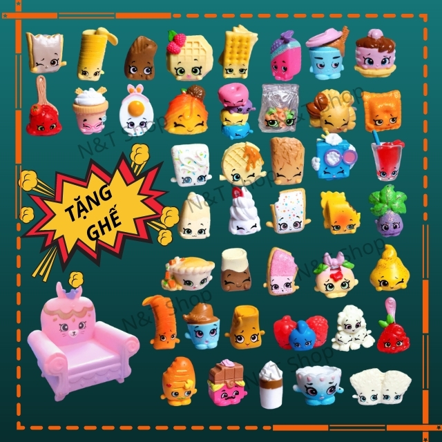 Set 50 mô hình shopkins, bộ sưu tập đồ chơi nhân vật thực phẩm mini shopkin, mix ngẫu nhiên không trùng mẫu