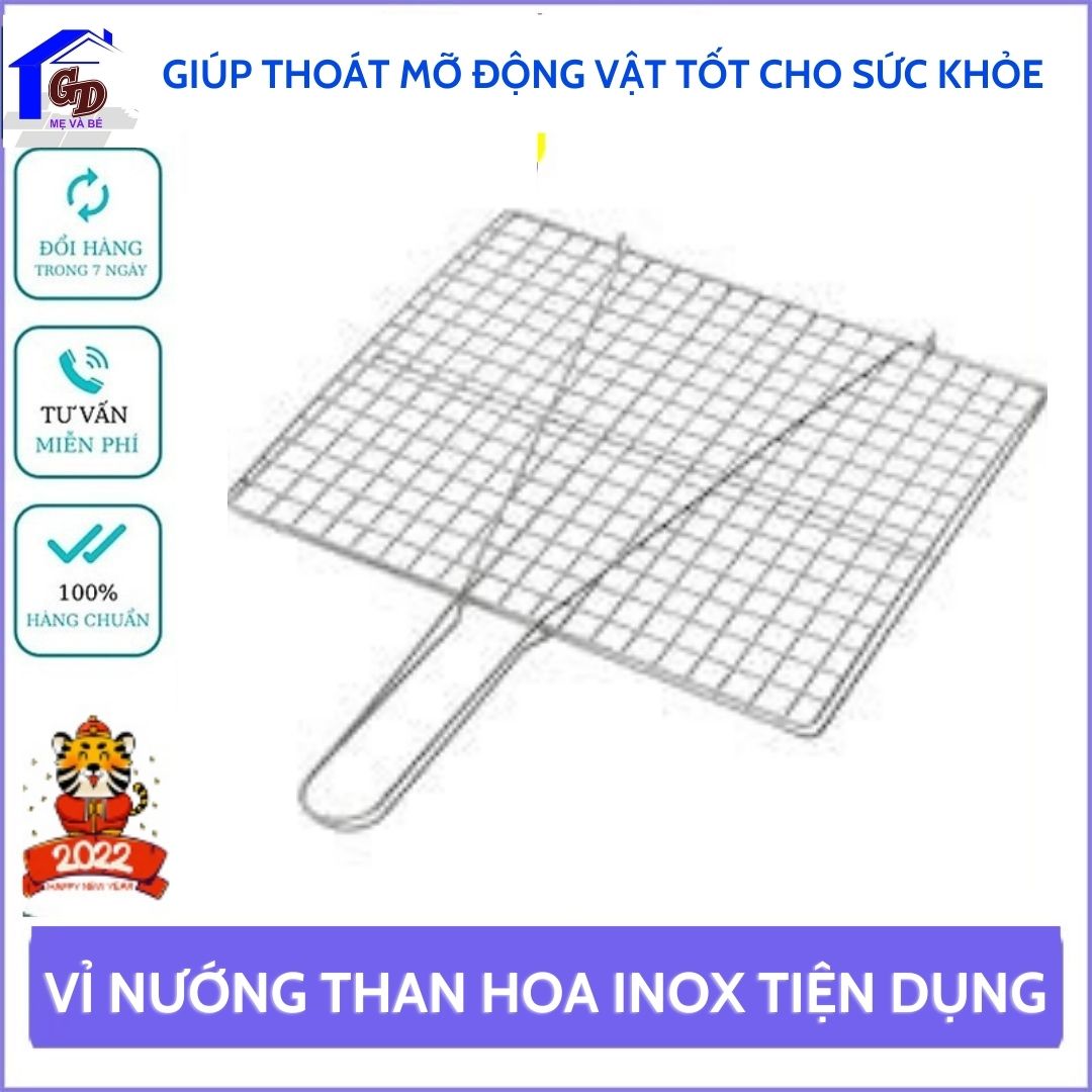Vỉ Nướng Inox, Kẹp Nướng Thịt, Chả, Nướng Thực Phẩm Than Hoa Cao Cấp, Siêu Gọn Nhẹ