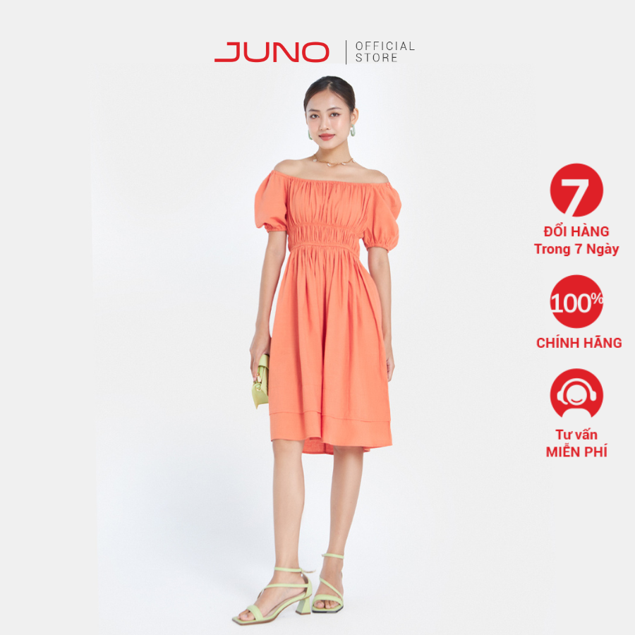Đầm midi nữ thời trang juno kiểu dáng nhún thun jndlu023