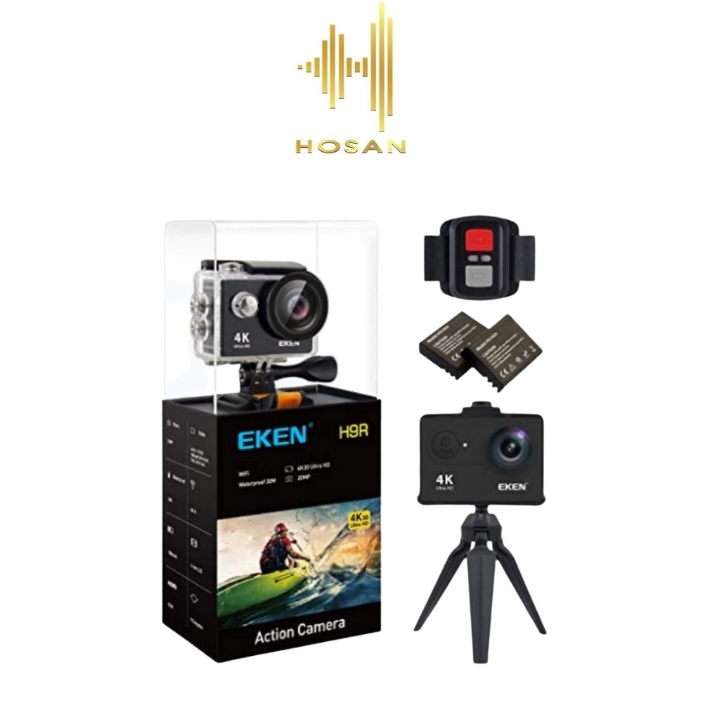 Combo camera hành trình HOSAN Eken H9r Hộp Kính – Máy quay hành động phiên bản mới nhất thêm dock sạc đôi, 2 pin, tripod