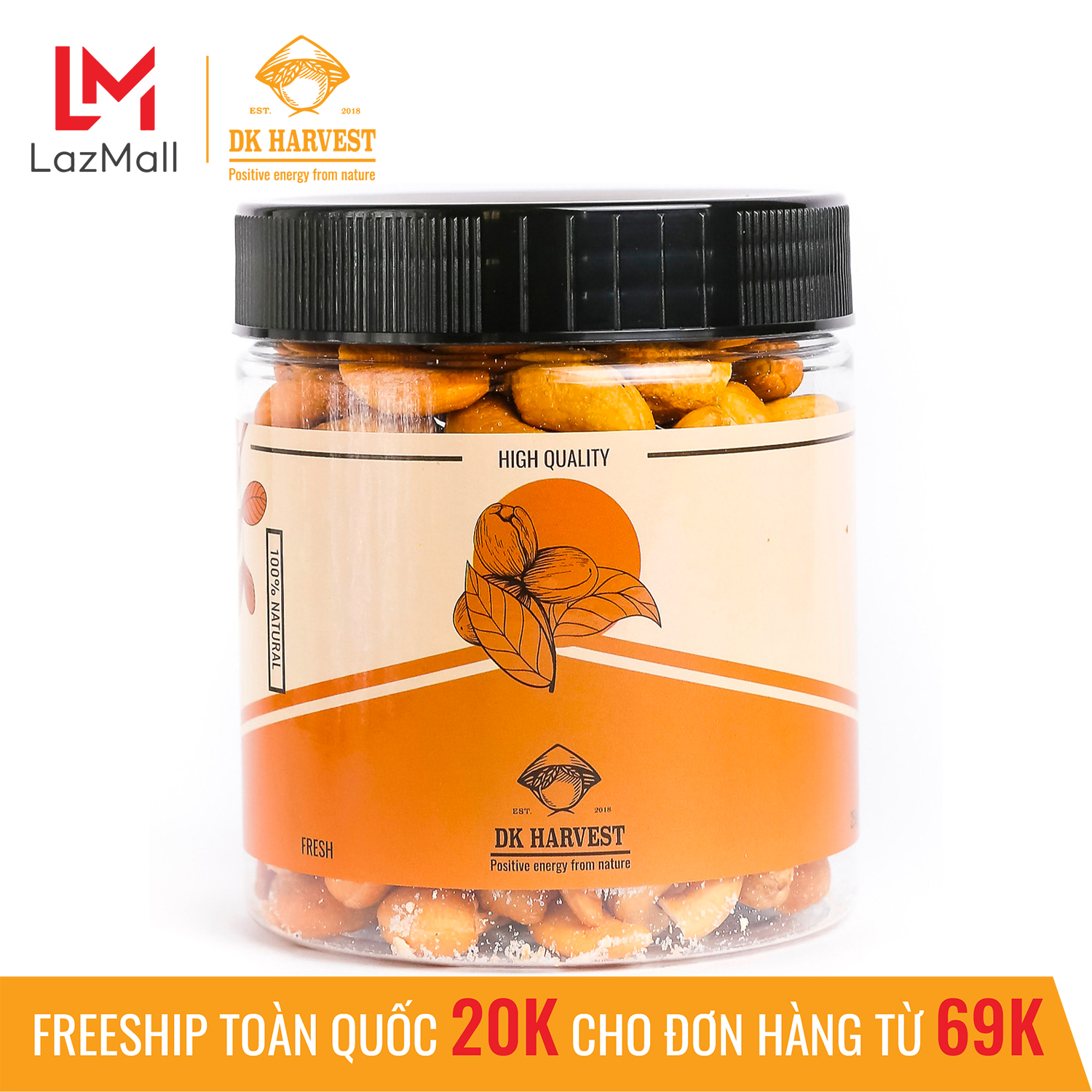 Hạt Điều Nguyên Hạt DK Harvest Rang Mộc nguyên vị - Hộp 250g, nhân hạt điều tách vỏ rang mộc, đồ ăn vặt rất tốt cho sức khỏe, giúp giảm cân hiệu quả - đồ ăn vặt