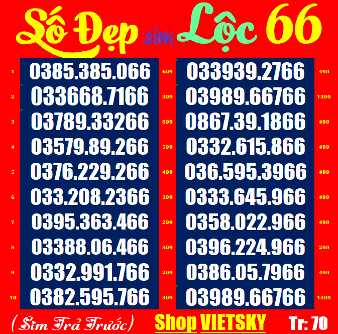 Sim Viettel Lộc Phát List 69,71,72 Sim chưa đăng kí, Sim viettel phủ sóng toàn quốc | vietsky