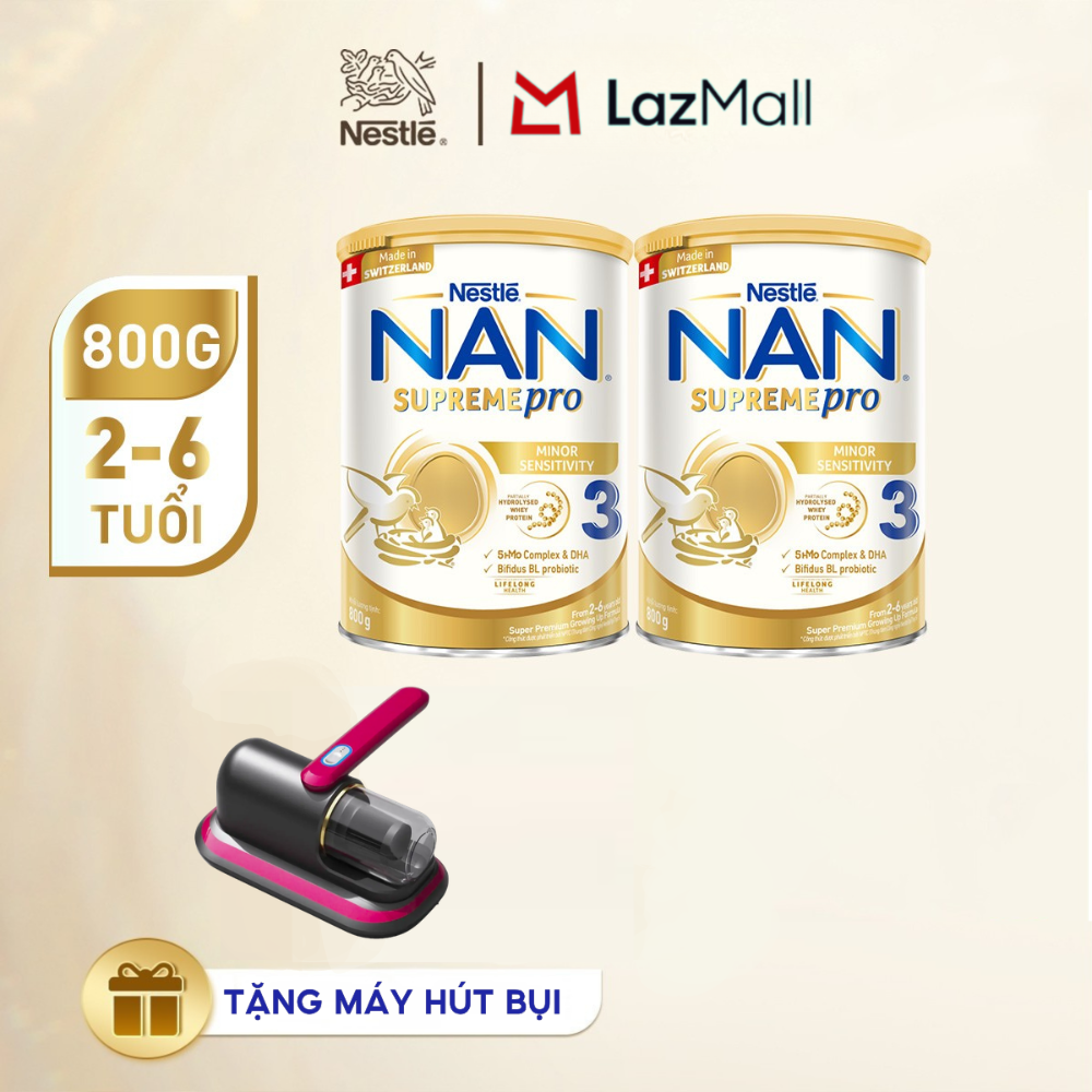 [CHỈ 21.09 QT ĐƠN 599K/999K/1299K] [Tặng Máy hút bụi nệm giường] Combo 2 lon Sữa Bột Nestlé NAN SUPREMEPRO 3 800g Nhập Khẩu Đức Cho Bé 2 - 6 Tuổi Chứa Đạm Whey Thủy Phân 1 Phần, 5-HMOs  Lợi khuẩn BIFIDUS BL