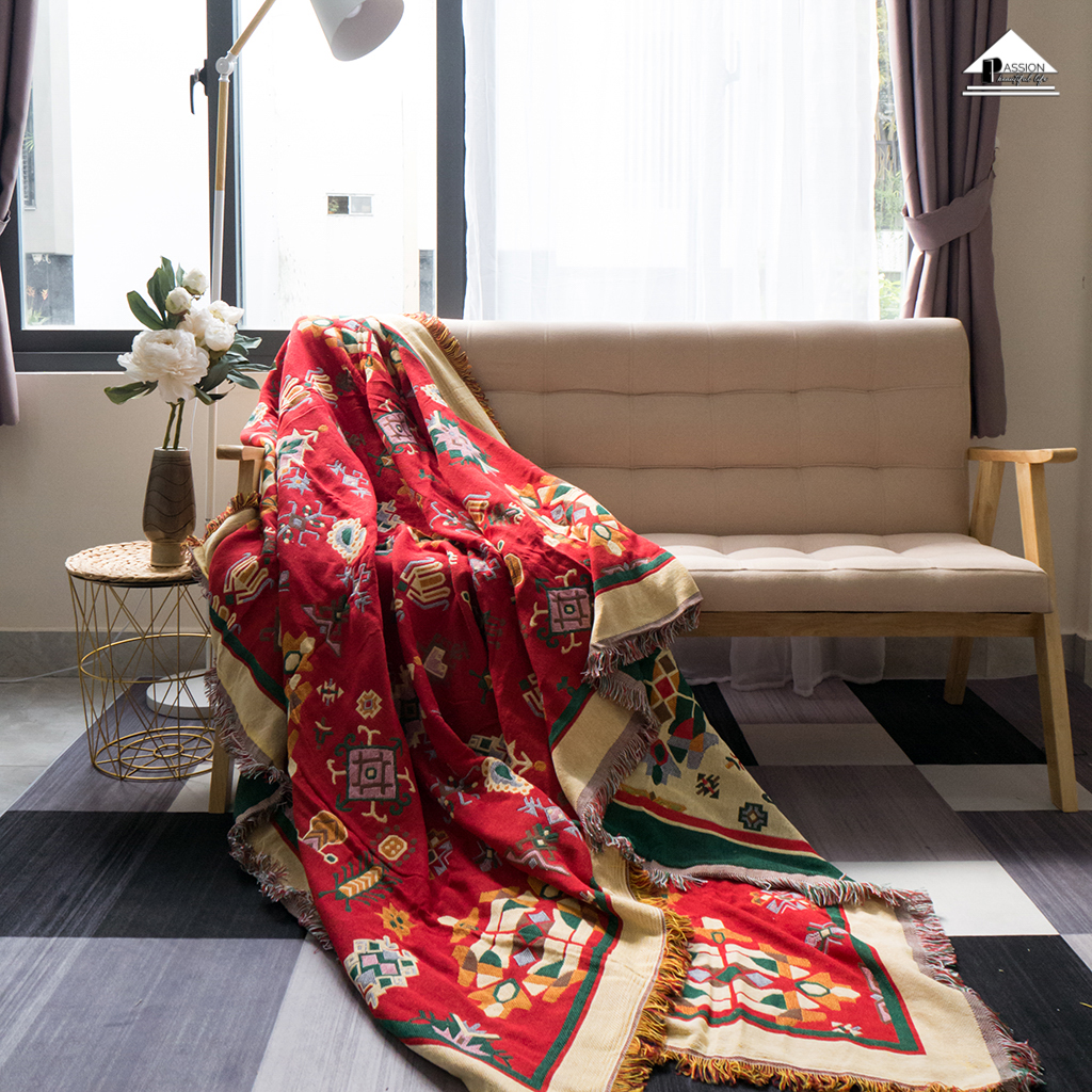 Thảm cotton phủ ghế sofa Thảm khăn trang trí Màu Thổ cẩm PA9455
