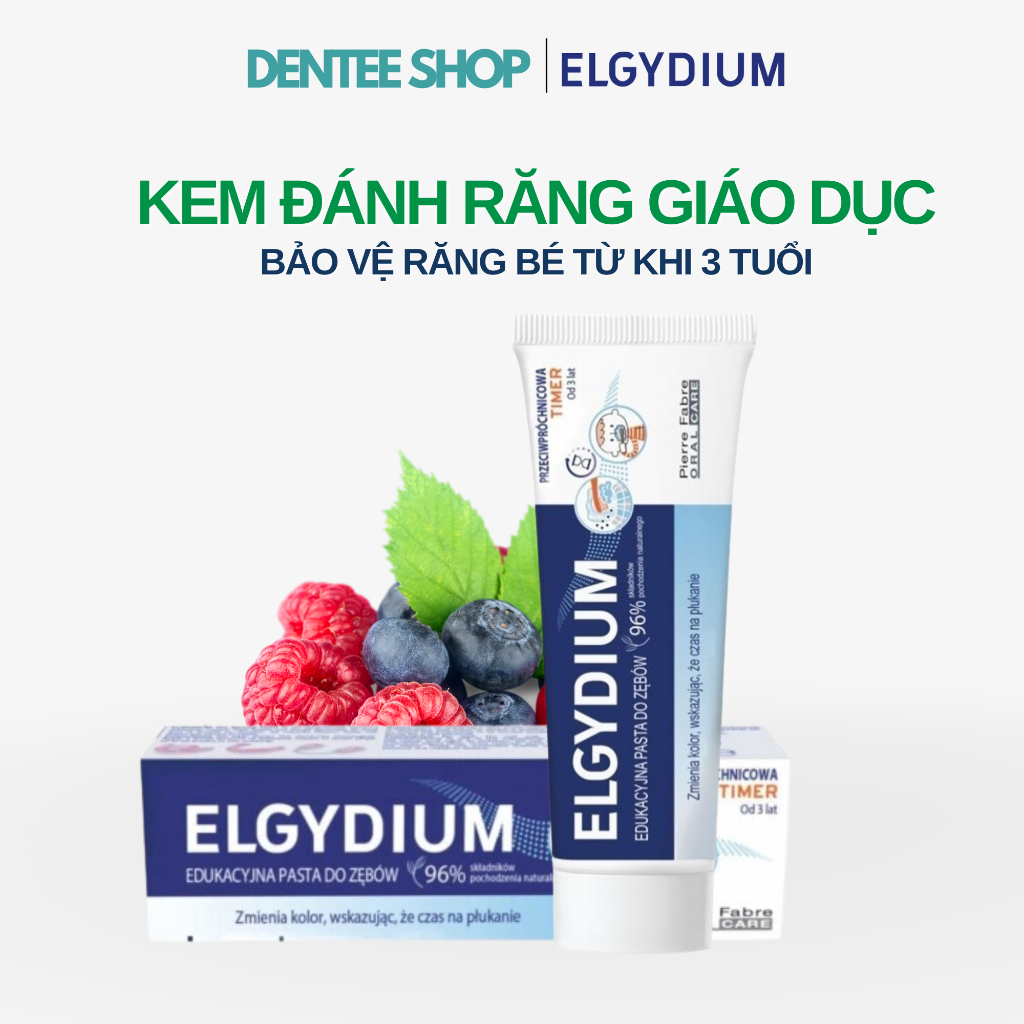 Kem đánh răng giáo dục trẻ em đánh răng Elgydium Timer 50ml