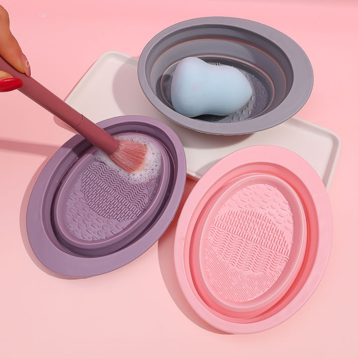 Dụng cụ rửa cọ trang điểm chậu giặt cọ silicone cao cấp gấp gọn tiện lợi