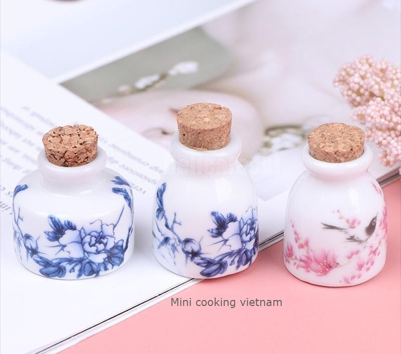 Lọ Gốm Sứ Nắp Gỗ cho nhà búp bê / Mini cooking vietnam