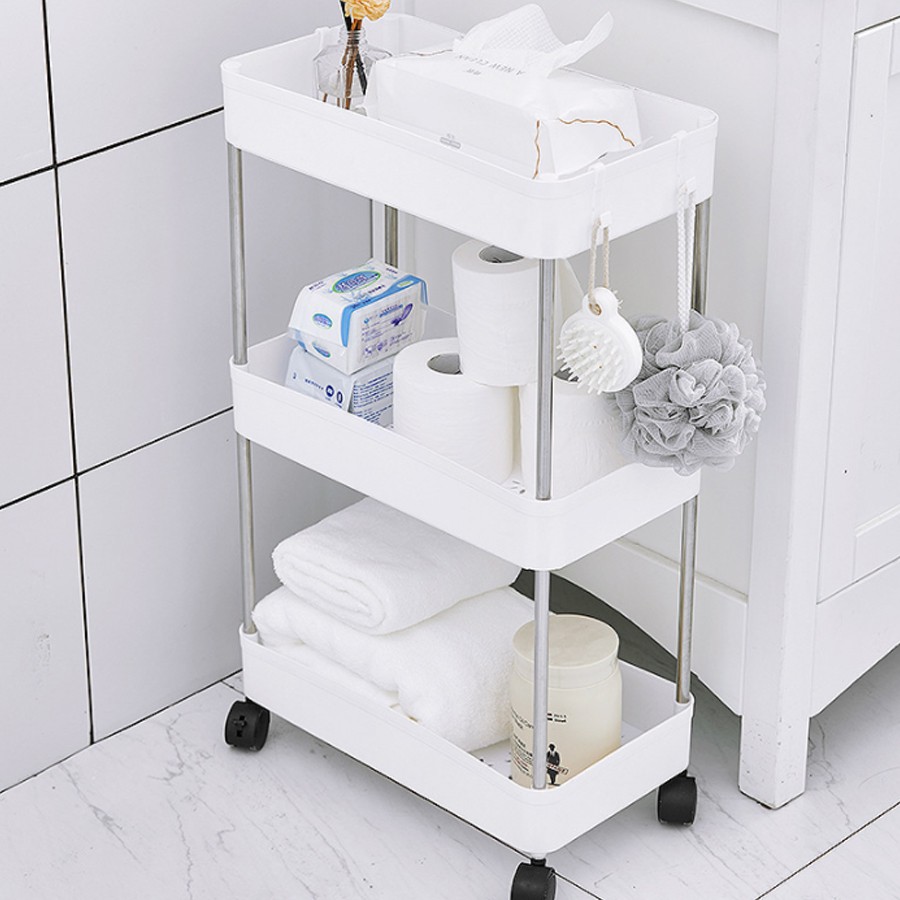 Kệ đựng đồ đa năng 3 tầng có bánh xe - Kệ bỉm sữa - Kệ đẩy tiện lợi tháo lắp dễ dàng GSG974