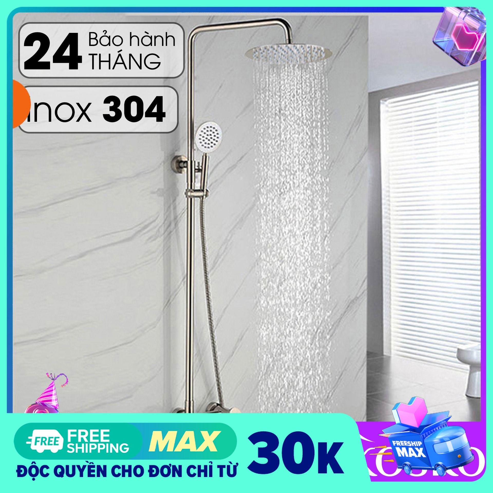 Bộ sen cây tắm đứng nóng lạnh Inox SUS 304 TL1078, sen tắm nóng lạnh Bảo