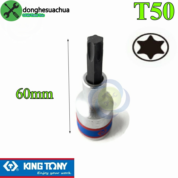 Đầu tuýp sao t50 1/2 kingtony 402350 dài 60mm trắng đen