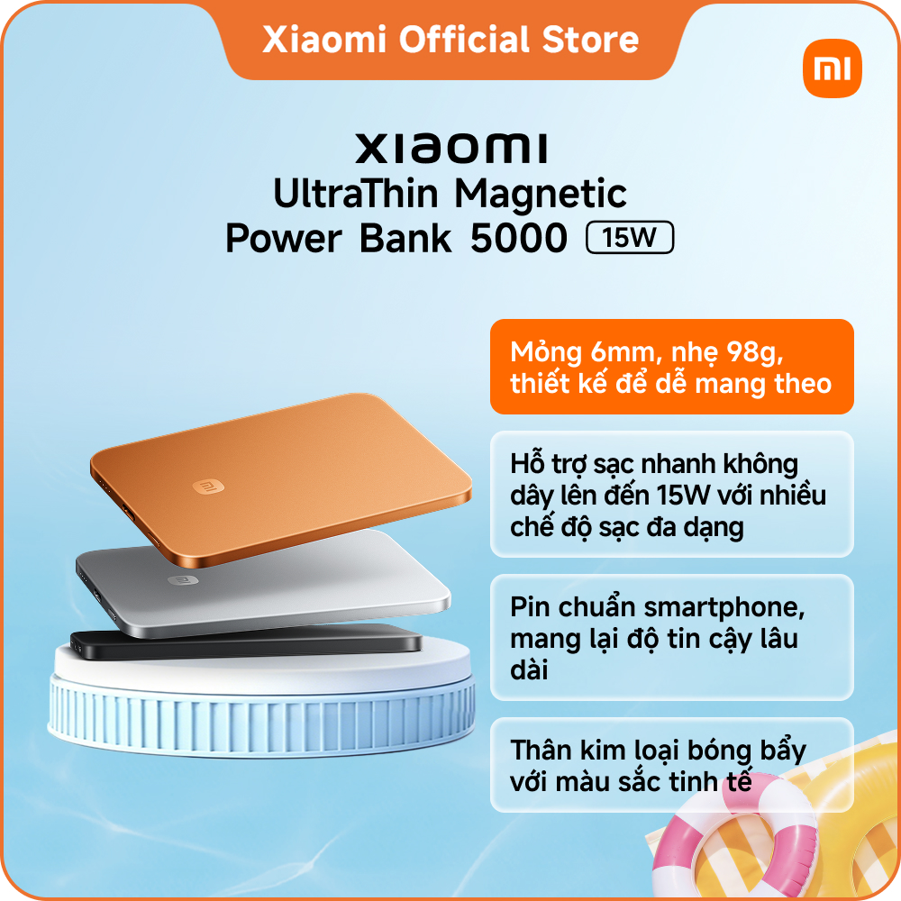Sạc dự phòng Xiaomi UltraThin Magnetic Power Bank 5000mAh 15W pin dự phòng sạc nhanh từ tính