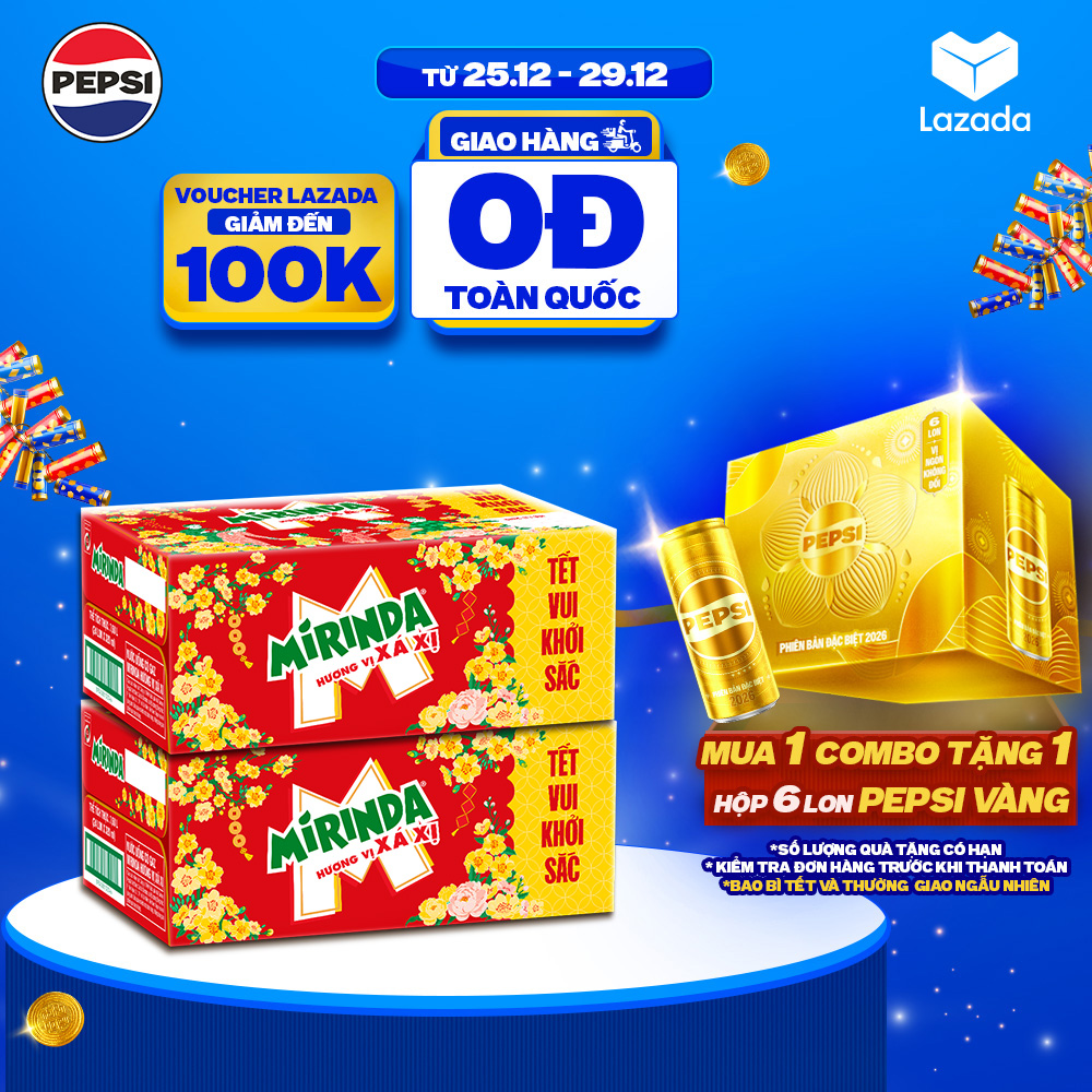  Combo 2 Thùng 24 Lon Nước Ngọt Giải Khát Có Gaz Mirinda Xá Xị  320ml lon  