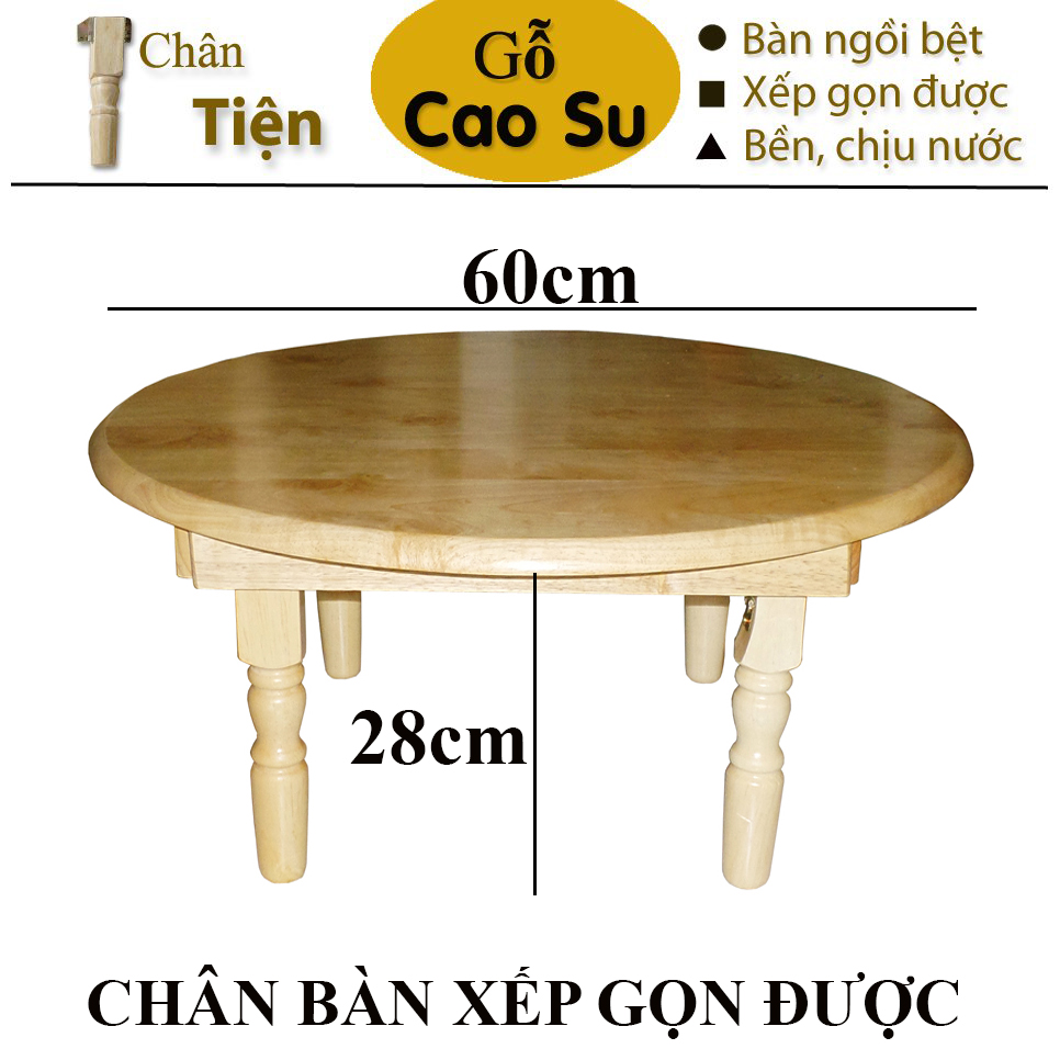 Bàn trà gỗ ngồi bệt mặt tròn 60x60x28cm chân xếp gọn, bàn gỗ mặt tròn ngồi bệt cao 28cm, bàn ăn ngồi bệt mặt 60cm xếp gọn 100% gỗ tự nhiên, bàn trà gỗ mặt tròn ngồi bệt