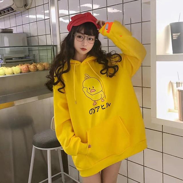 [HCM]Áo Hoodie Có Mũ Tay Dài Form Rộng Hình Con Gà Cute