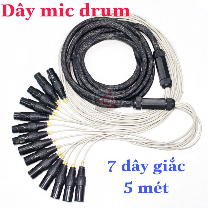 Micro trống dây dài 5m 7 Jack XLR đực cái dây Micro drum 7 đầu Jack XLR dây nhạc cụ drum, chân đế micro đứng, jack micro, vỏ micro