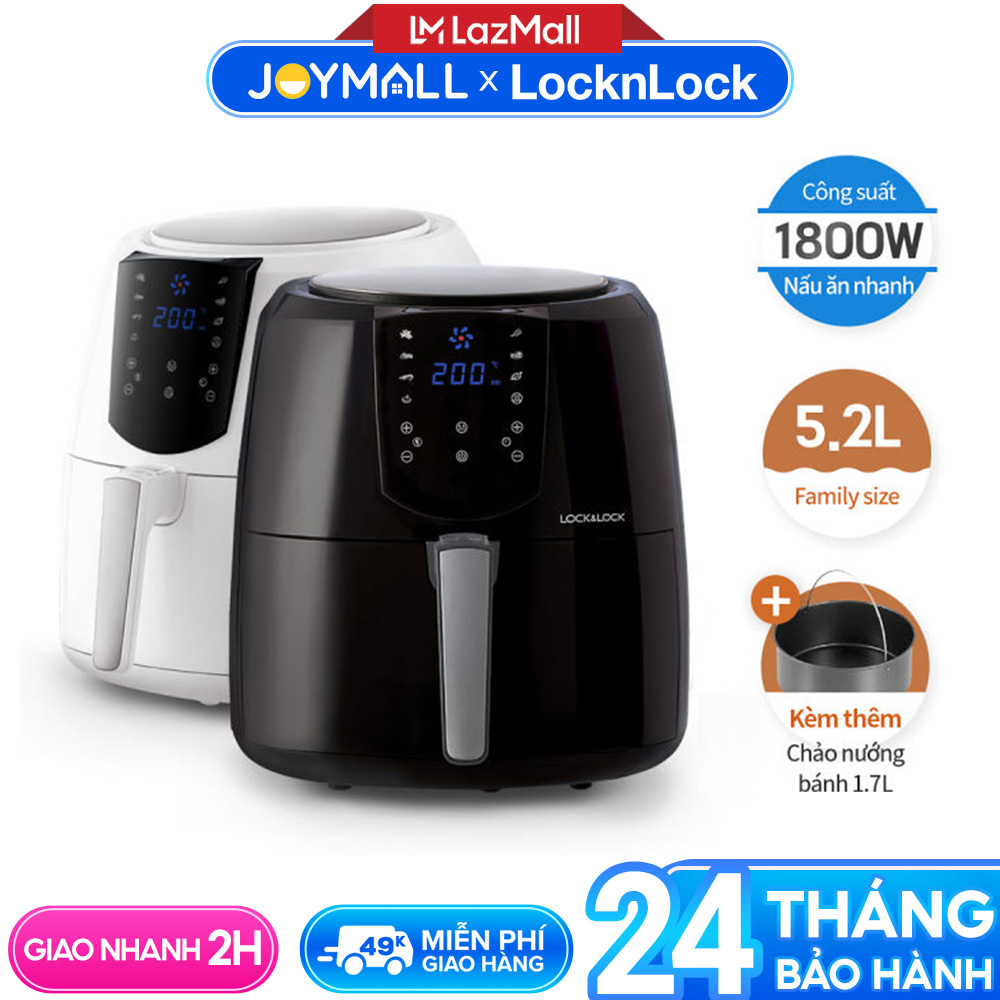 Nồi chiên không dầu Lock&Lock 5.2 lít EJF357 - Hàng chính hãng, điều khiển cảm ứng, chế độ cài đặt sẵn, kèm chảo nướng - JoyMall