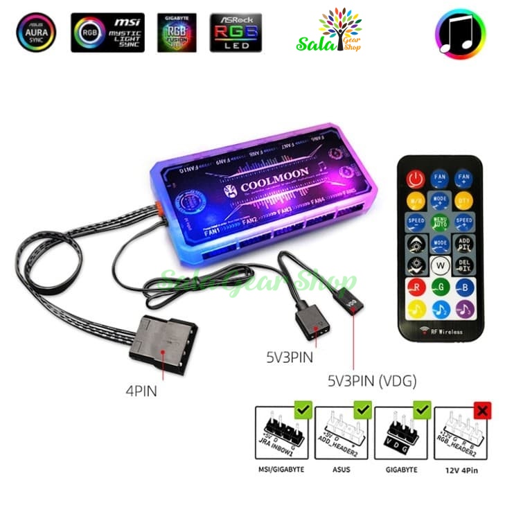 Bộ Hub + Điều Khiển Coolmoon RGB - Music Sync -Sync Main-Nháy led theo nhạc