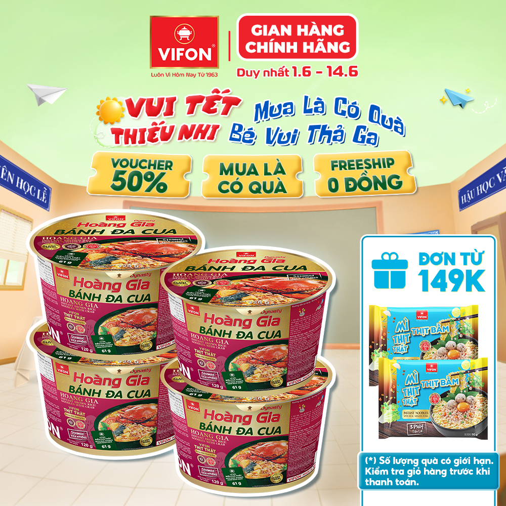 [VOUCHER 35%, LAZCOINS LÊN ĐẾN 17%] Set 4 Tô/Thùng 12 Tô Bánh Đa Cua Hoàng Gia VIFON 120g Có Túi Riêu Cua Thật Từ Cua Đồng