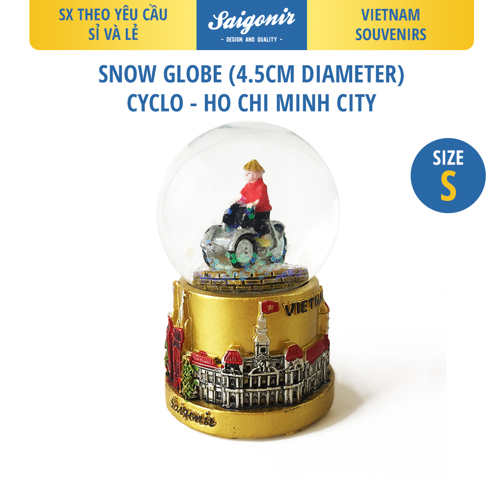 [HCM]Quả cầu tuyết thuỷ tinh Đường Kính 4.5cm - hình Xích lô Việt Nam - Quà tặng - Quà Lưu Niệm - Saigonir