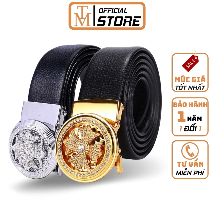 Thắt lưng nam da cao cấp mặt xoay đính đá khoá tự động sang trọng - Dây lưng, Dây nịt nam TL22