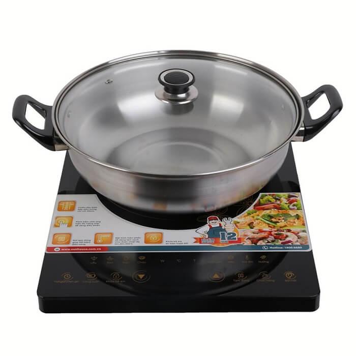 bếp từ sunhouse, bếp từ đơn, bếp điện từ mini - Bếp điện từ cơ 1800W, Chế độ nấu nhanh thông minh, Hiện đại, Bảo hành uy tín - Tặng nồi lẩu cao cấp