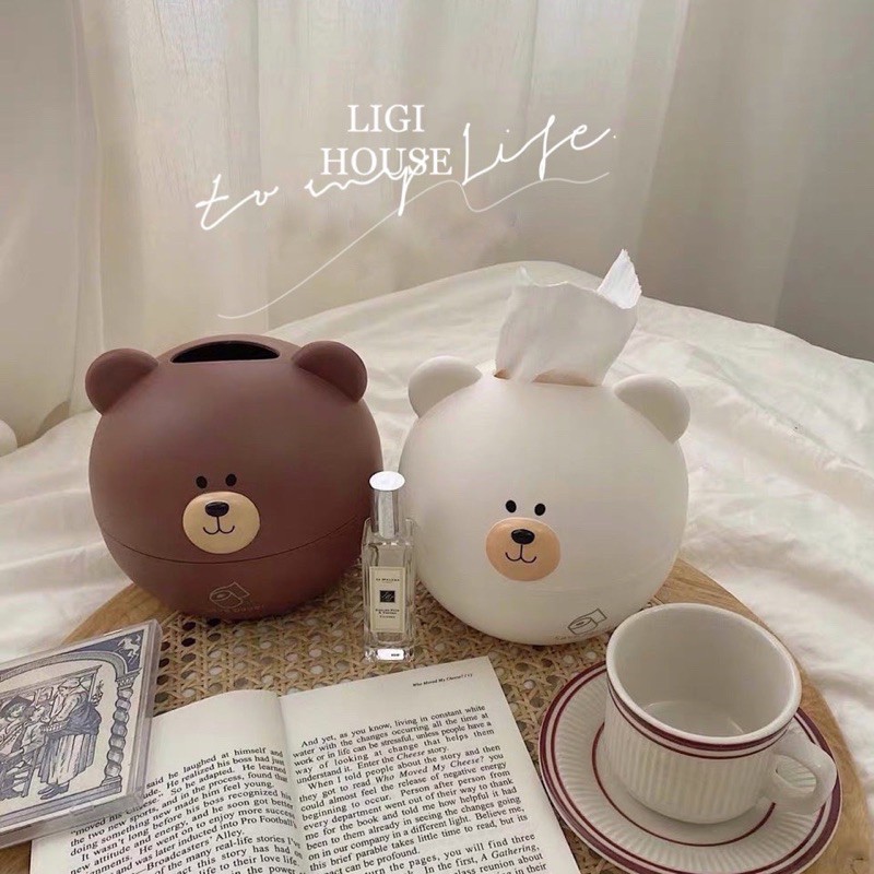Hộp đựng khăn giấy hình gấu nâu/ trắng dễ thương