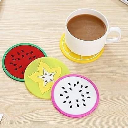 Miếng lót ly hình hoạt hình silicone, miếng lót cốc, lót ly, đế lót cốc hình trái cây bằng silicone, dụng cụ bàn ăn