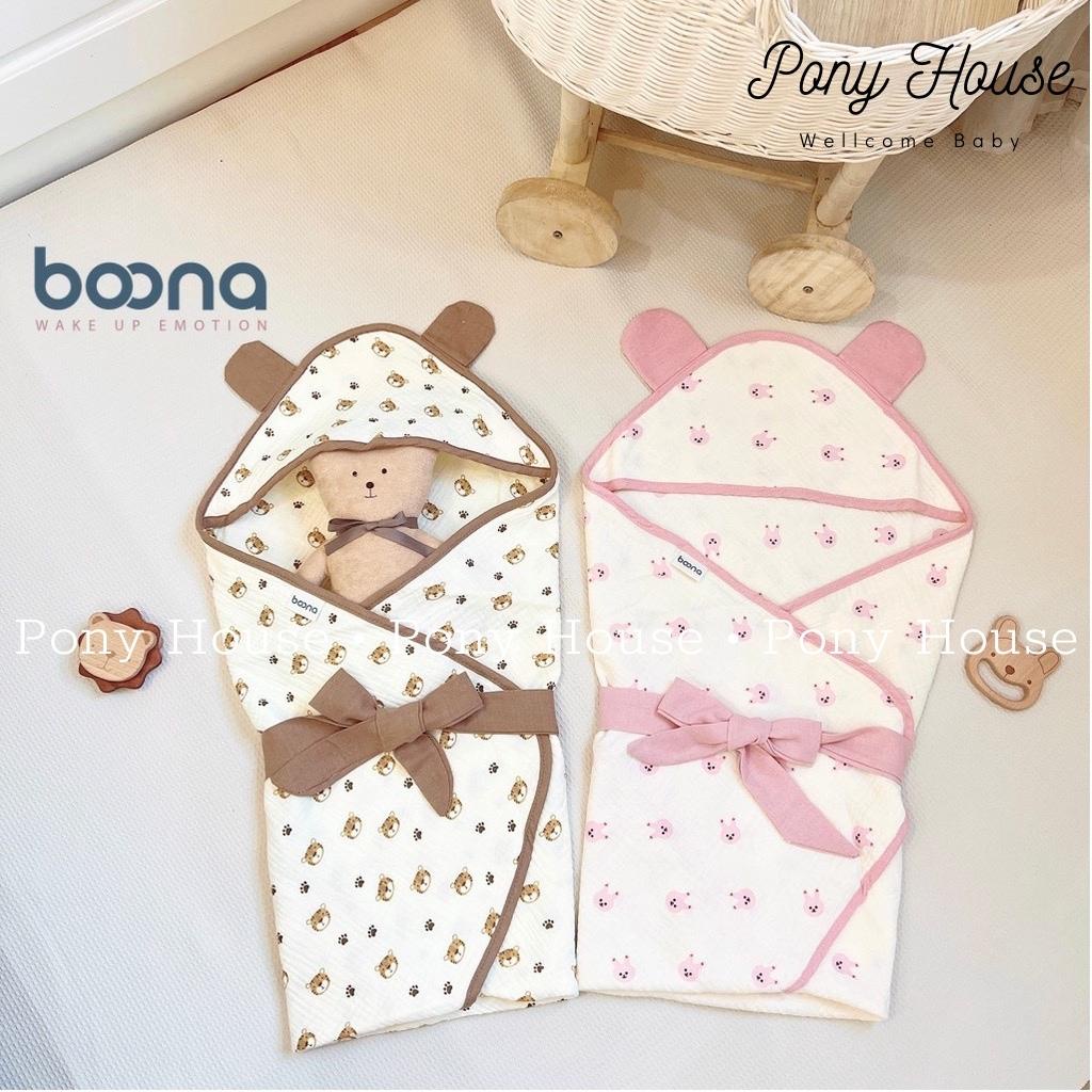 Chăn choàng ủ xô muslin boona 4 lớp có mũ siêu thoáng mát mềm mịn cho bé sơ sinh hàng loại 1