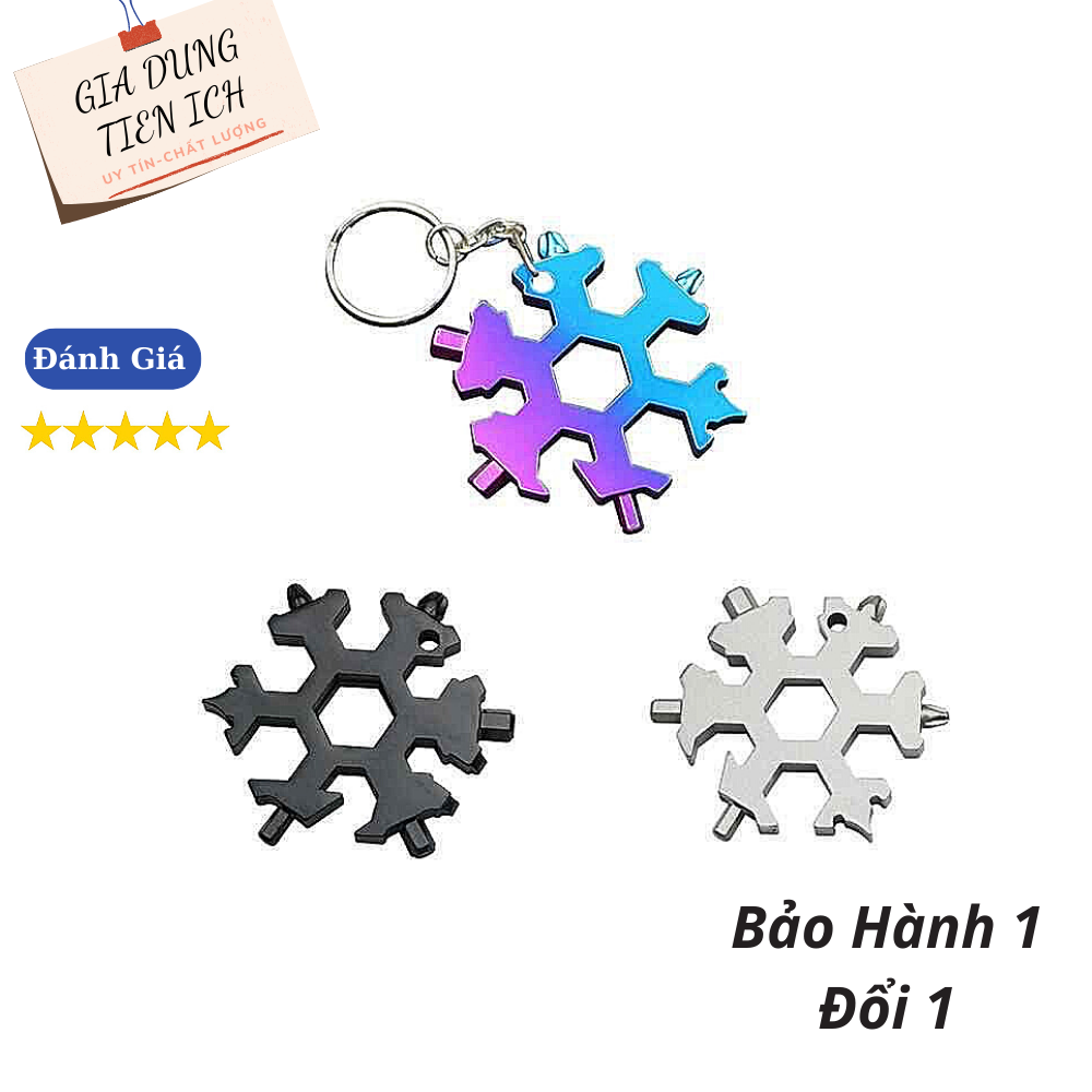 Cờ lê đa năng hình bông tuyết 19 in 1 - Móc khóa bông tuyết kèm cờ lê đa năng - Móc khóa titan kèm bộ cờ lê tua vít