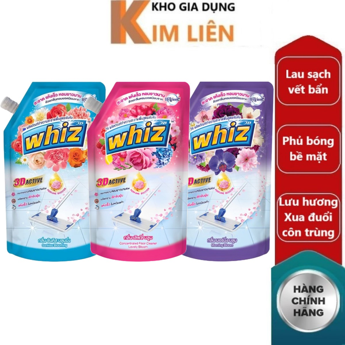 Nước lau sàn nhà WHIZ 650ml Thái Lan - Đậm đặc, hương hoa, lưu và tỏa hương thơm lâu - IP Hygiene