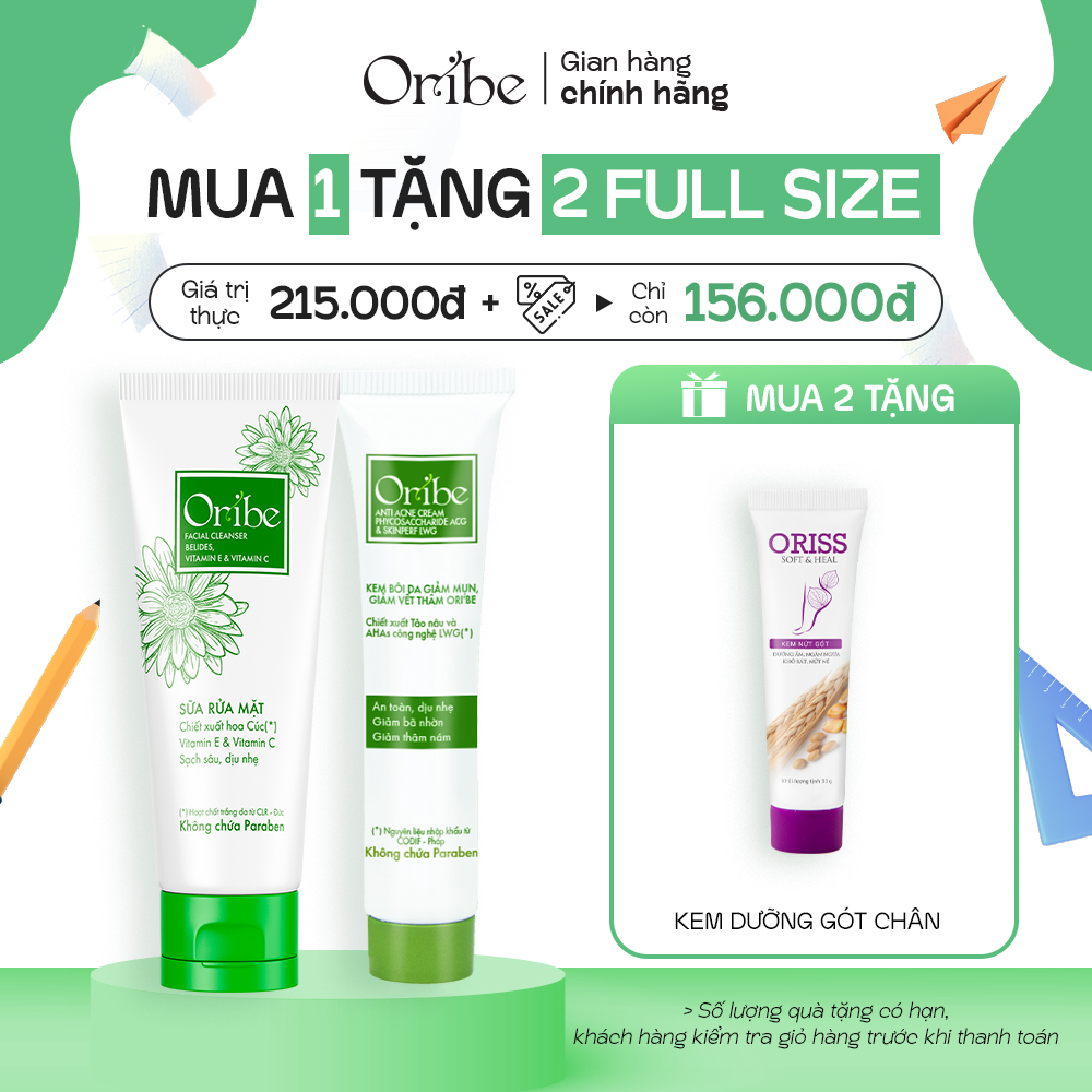 Combo Sữa Rửa Mặt Oribe 100g Và Kem Chấm Mụn 20g Sạch Sâu Dịu Nhẹ Giảm Mụn Ẩn