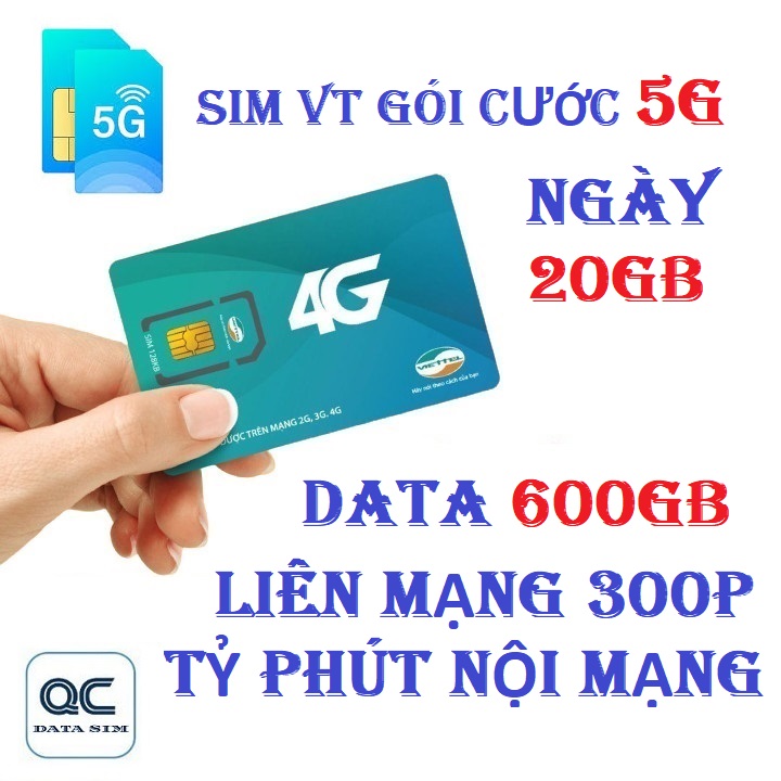 FREESHIP - CHƯA KÍCH HOẠT Sim 5G viettel 600GB liên mạng 300 phút tỷ phút nội mạng 0d