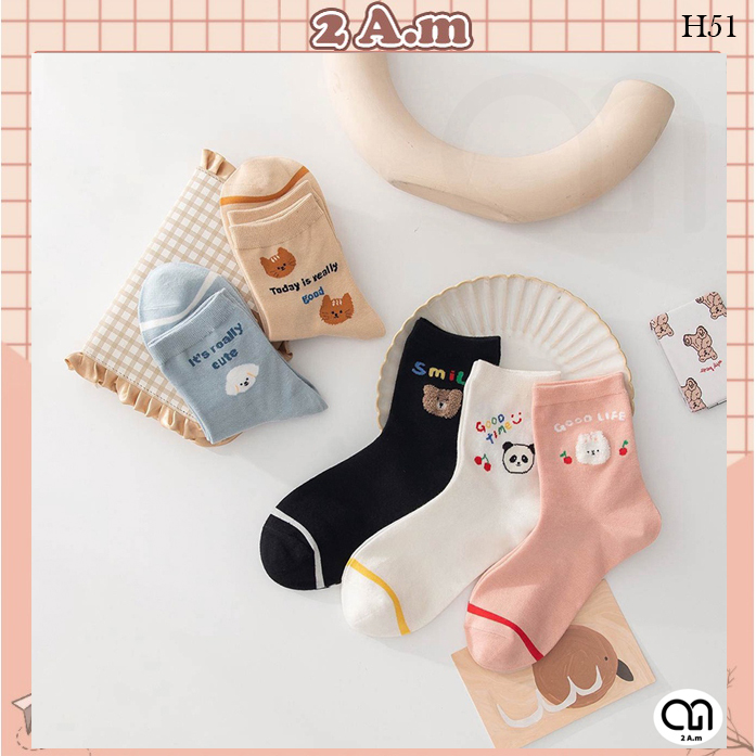 Tất vớ nữ 5 màu cổ cao - tất vớ nữ dễ thương set 5 đôi thời trang hàn quốc 5am