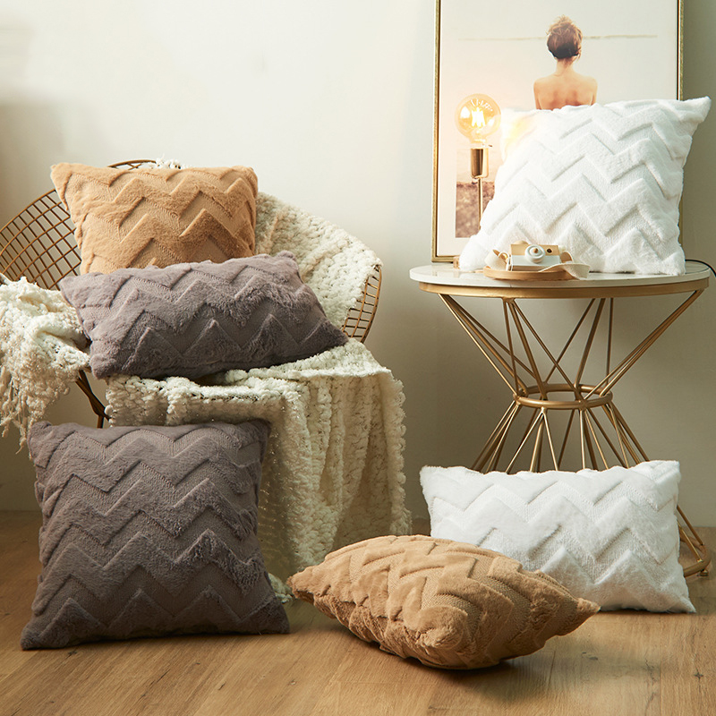  Vỏ Gối Tựa Lưng Trang Trí Sofa Nhung Lông Mịn Họa Tiết ZIGZAG 3D Cao Cấp Gối Vuông 45x45cm - GSF06 