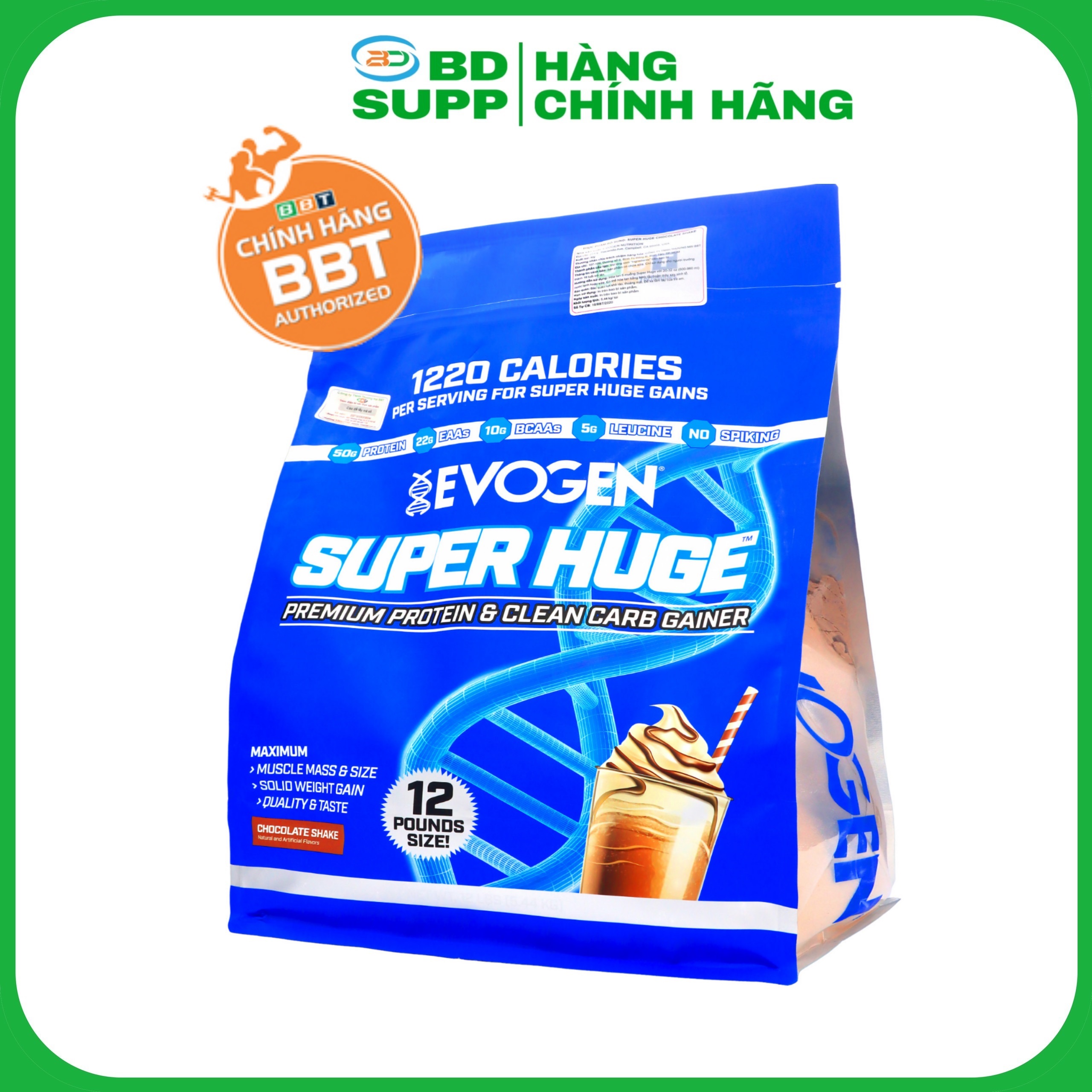 BBT Phân Phối - Evogen Super Huge Mass (5.4KG), Sữa Tăng Cân & Cơ Nạc, 50g Protein Cao Cấp, 22g EAA, 10g BCAA, Potent Evozyme