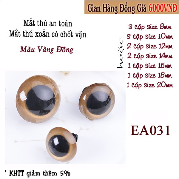 Mắt thú màu vàng đồng - mắt thú an toàn - mắt thú có chốt vặn ea031