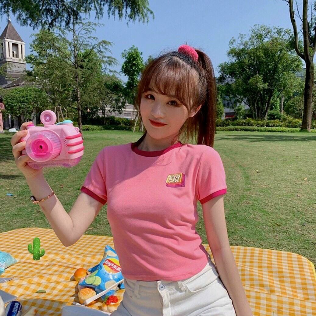 Áo croptop nữ ôm body tay ngắn cổ tròn, Croptop nữ ôm ngắn tay