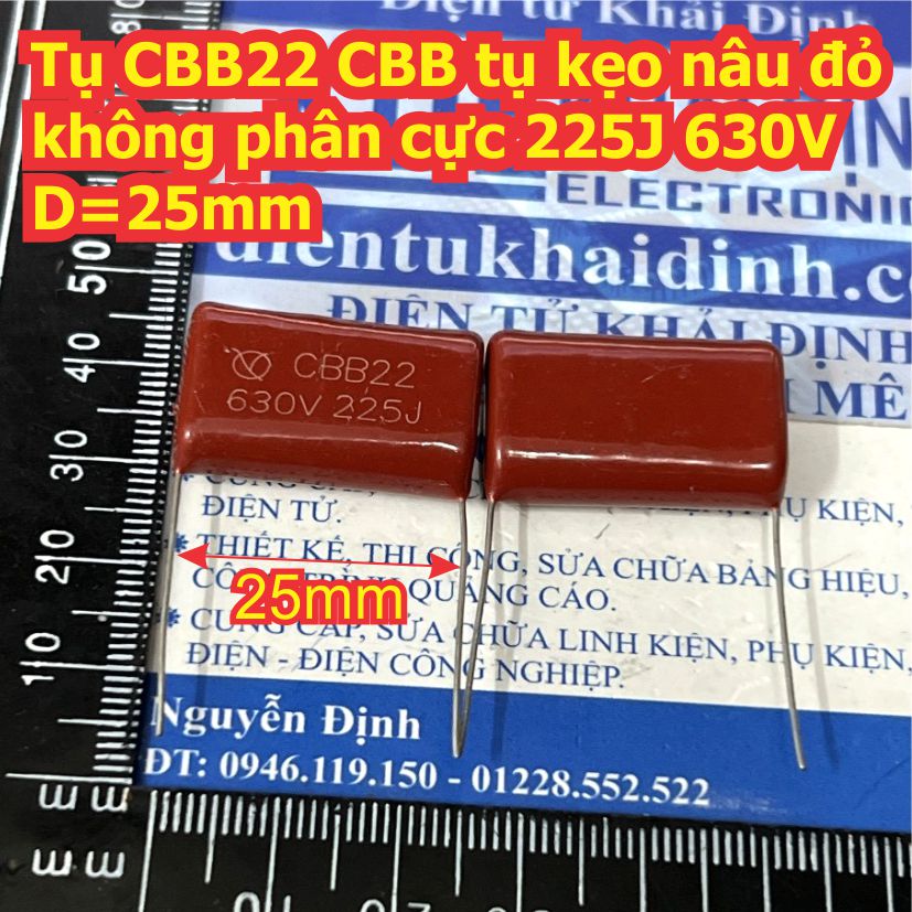 5 con Tụ CBB22 CBB tụ kẹo nâu đỏ không phân cực 225J 630V D=25mm kde1761