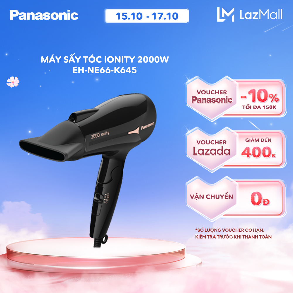 [Duy nhất 15-17.10 voucher Lazada 400K]Máy Sấy Tóc Ionity Panasonic EH-NE66-K645 - Sấy Ion Bảo Vệ Tóc Tăng Độ Bóng Mượt - Tay Cầm Gấp Tiện Lợi - Bảo Hành 12 Tháng - Hàng Chính Hãng