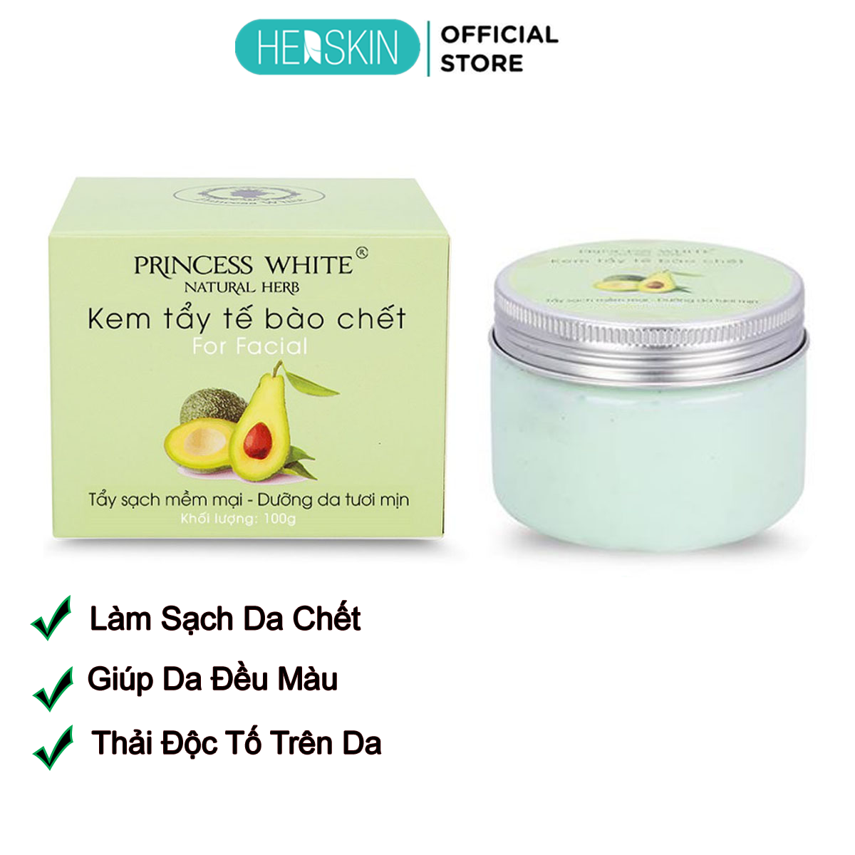 Kem Tẩy Tế Bào Chết Da Mặt Chiết Xuất Từ Trái Bơ Princess White HerSkin 100g
